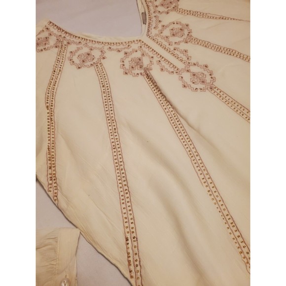 Chico's Sz 2 Beaded Embroidered Linen Lined Tunic Top Aztec Lagen Boho - Picture 4 of 12